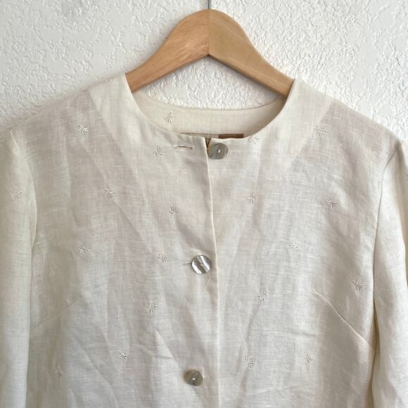 HW New York 100% Linen Embroidered Cream Jacket Top Shell Buttons Size 8 - Picture 2 of 9
